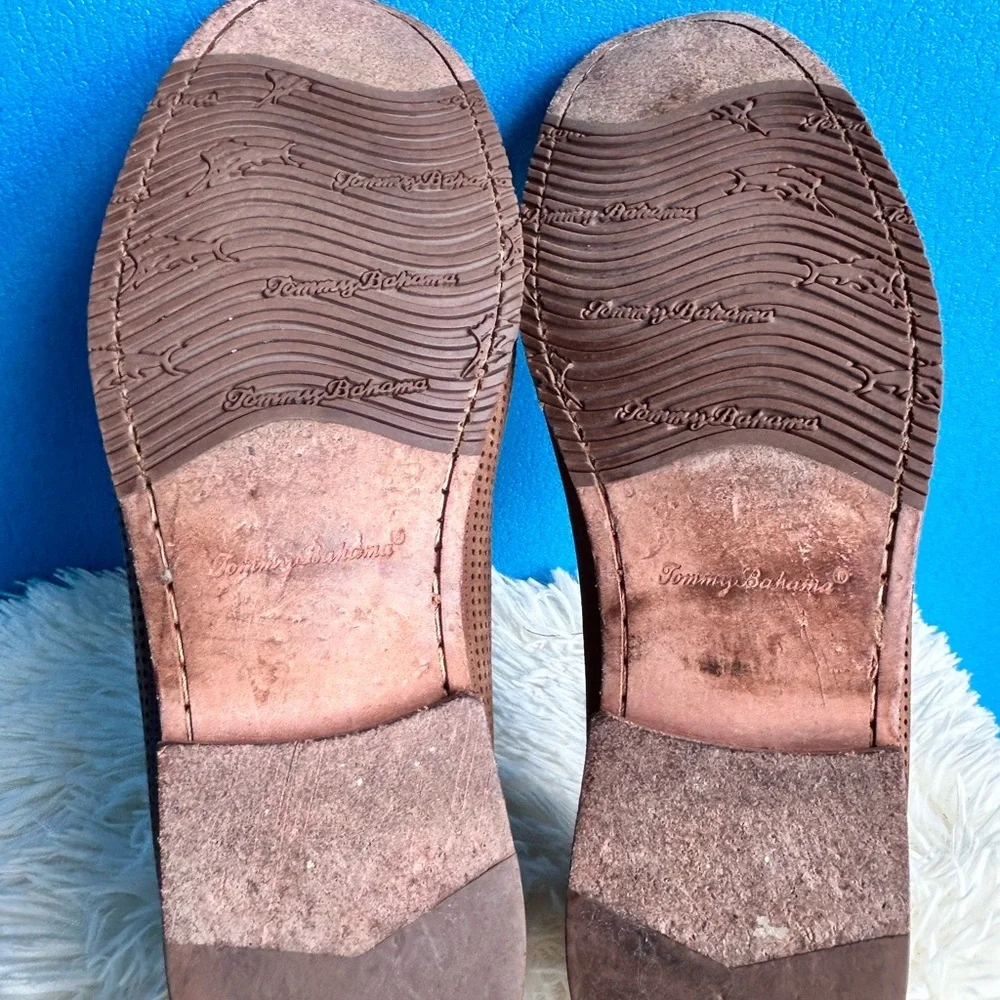 Tommy Bahama Felton nubuck perforated leather slip-on shoes in a brown